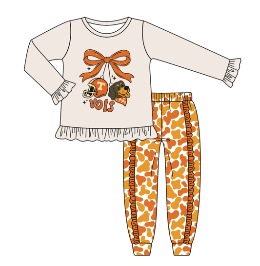 Custom moq 5 mix size milk silk summer team baby boy clothes camouflage bow long sleeve pants sets-25.8.8
