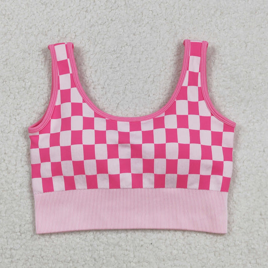 RTS NO MOQ（In Stock) GT1190 Adult Women's Pink and White Checkered Tank Top