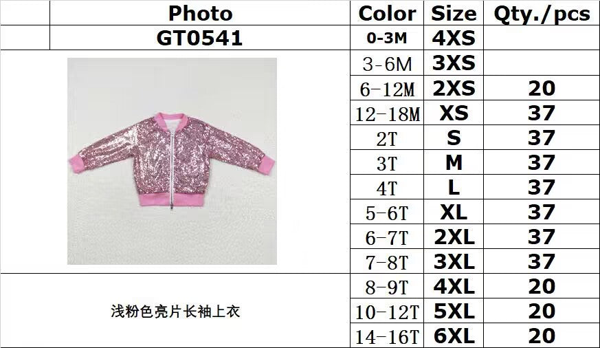 rts no moq GT0541 Light Pink Sequin Long Sleeve Top