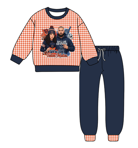 Custom moq 8 mix size milk silk summer teams baby girl clothes navy blue long sleeve pants sets-25.9.29