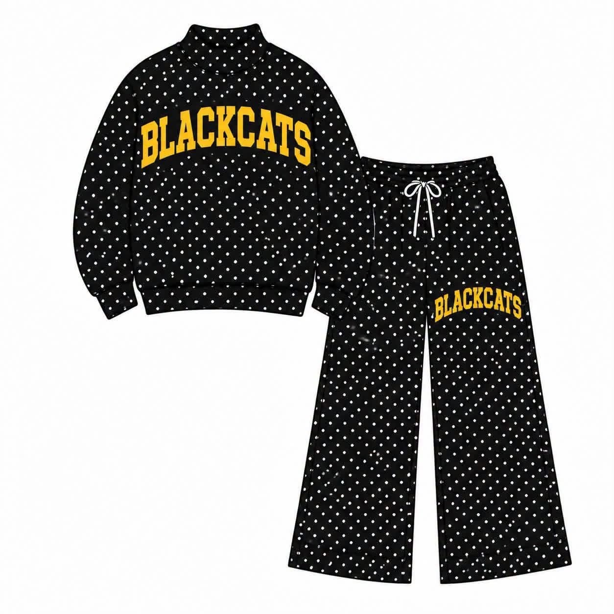 custom moq 5 mix size AAMY0111 High Neck Adult Team Polka Dot Mock Neck Sweatshirt and Flare Pants Set
