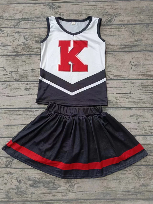 Custom moq 5 each style eta 6-7weeks baby girl clothes team black sleeveless skirts sets-25.8.6