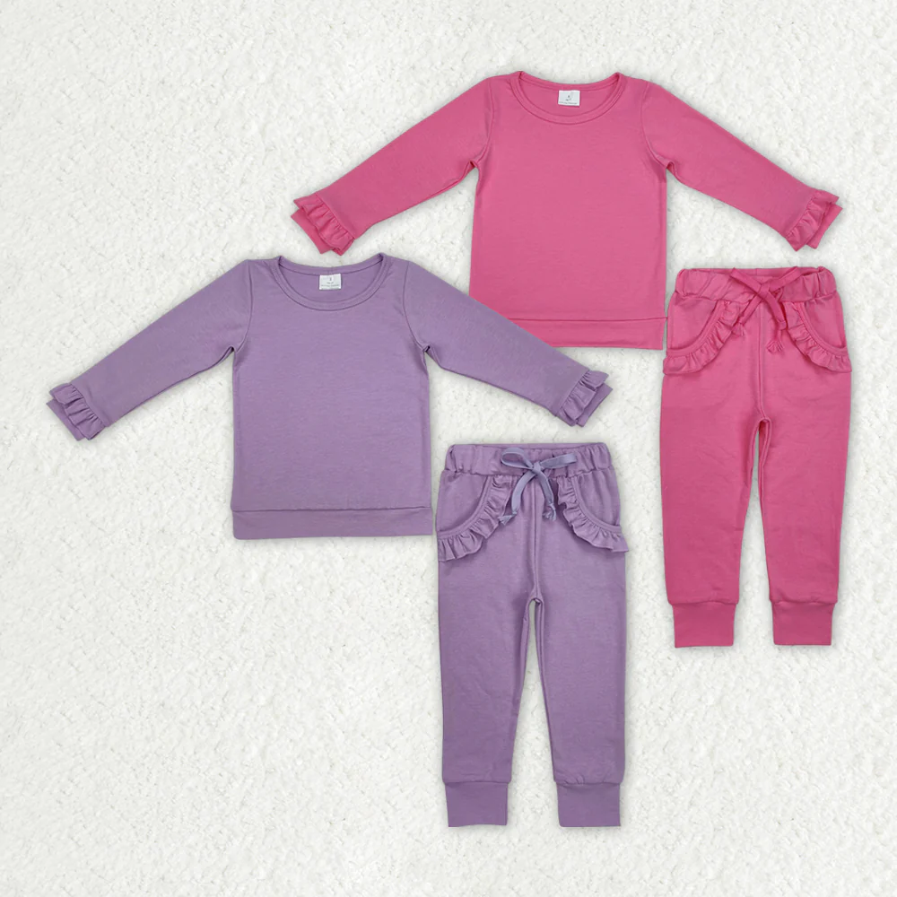RTS NO MOQ Baby Girls Boys Solid color cotton long sleeve Pants Clothes Sets