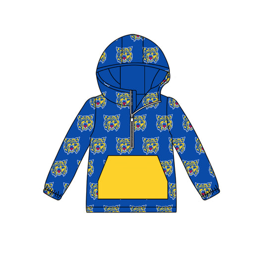 custom moq 5 tat about 6-8week Tiger Hood Long Sleeve Blue Zip-Up Top