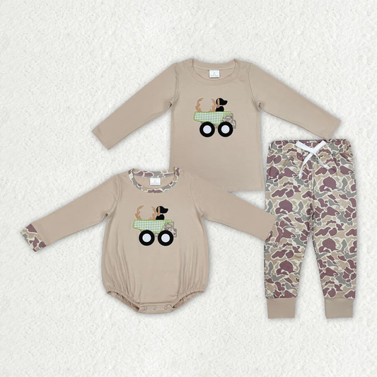 RTS NO MOQ Baby Boys Embroidered Deer Camouflage Long Sleeve Trousers Set & Romper