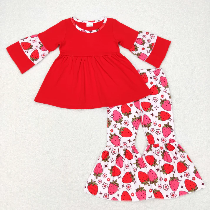 RTS Sibling baby girls clothes Strawberry short Sleeve pants set and dress and rompers