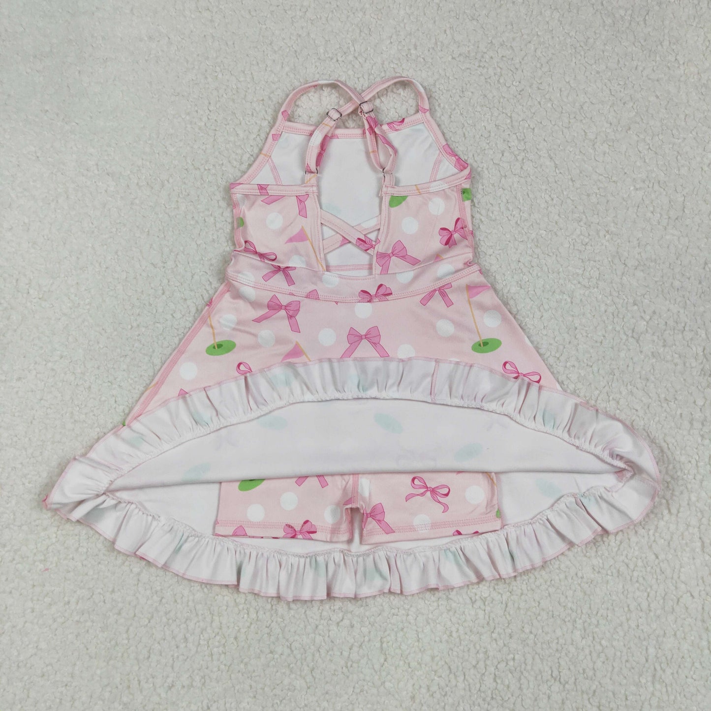 RTS NO MOQ GSD2568 Golf flag pink bow pattern yoga sleeveless dress