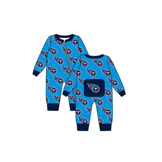 Custom moq 5 eta 6-8weeks baby boys clothes team blue long sleeve romper