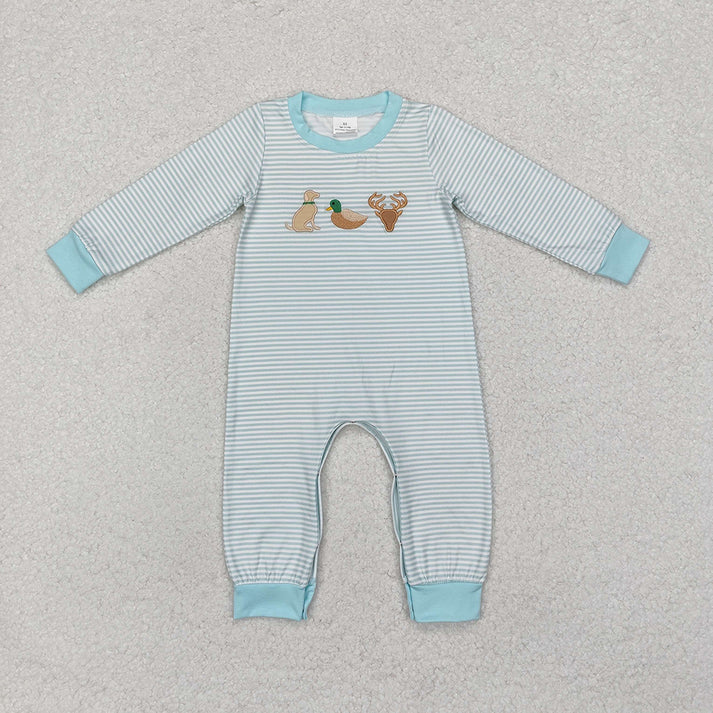 RTS NO MOQ Baby boy clothes embroidery duck puppy long Sleeve Romper Mixed Sizes