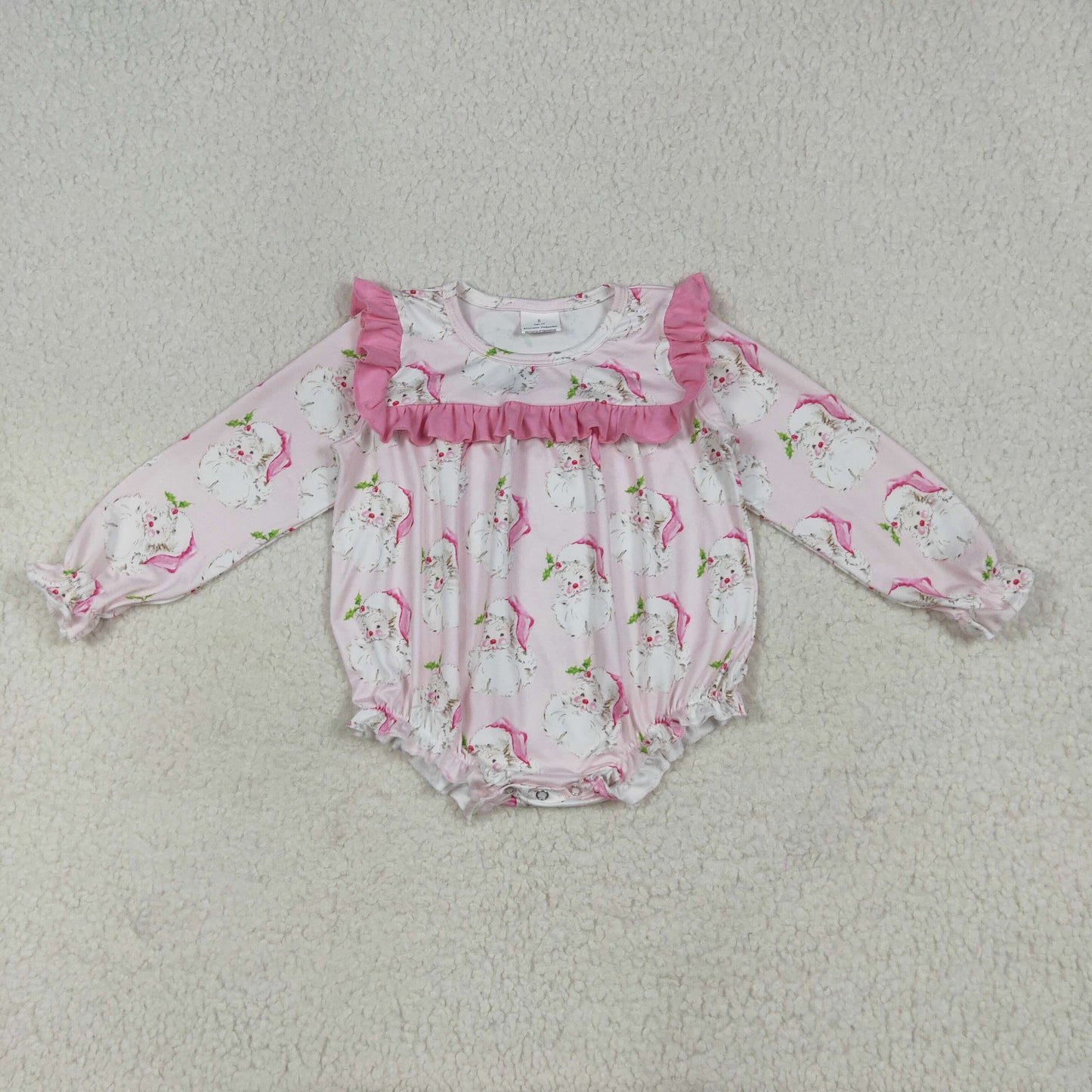RTS NO MOQ（In Stock ) LR2208 Santa Claus pink lace long-sleeved jumpsuit