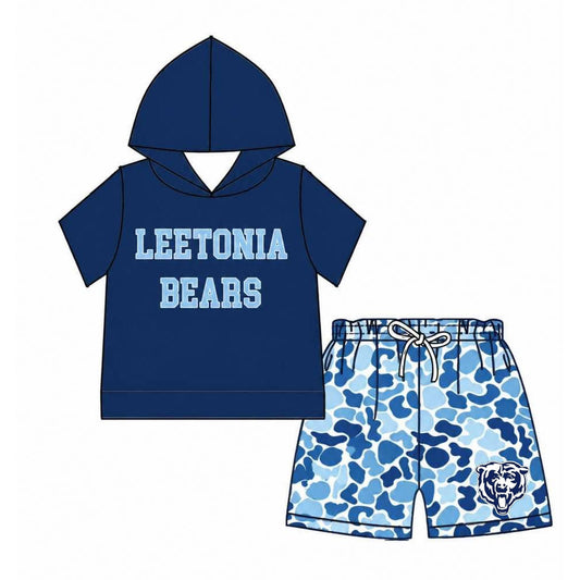 custom moq 5 mix size KABR04 Baby Kids Navy Blue Short Sleeve Hooded Top Camo Shorts Team Clothes Set