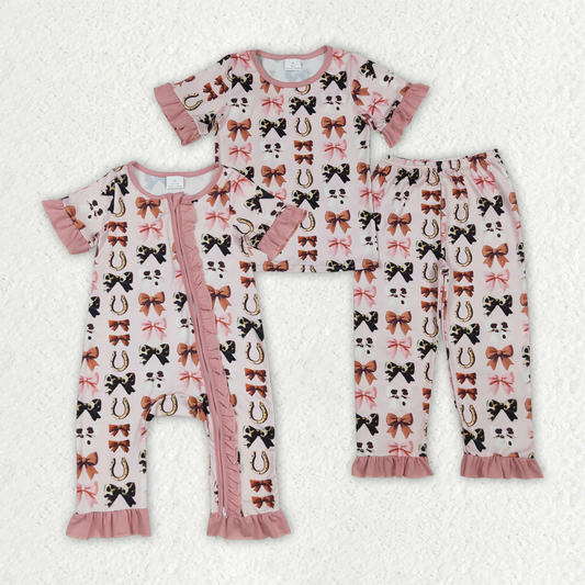 RTS NO MOQ baby Girls clothes bow short sleeve pants Sets romper