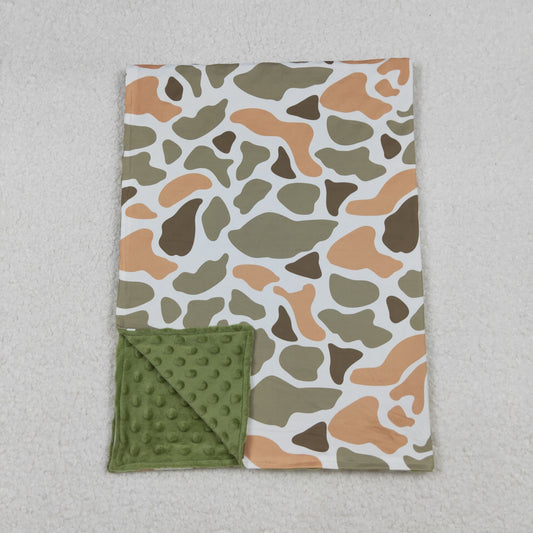 RTS NO MOQ（In Stock) BL0223 Calligraphy Green Camouflage White Baby Blanket