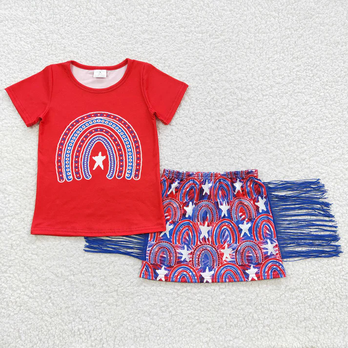 RTS NO MOQ Baby girl clothes tassel Short Sleeve shorts Suit