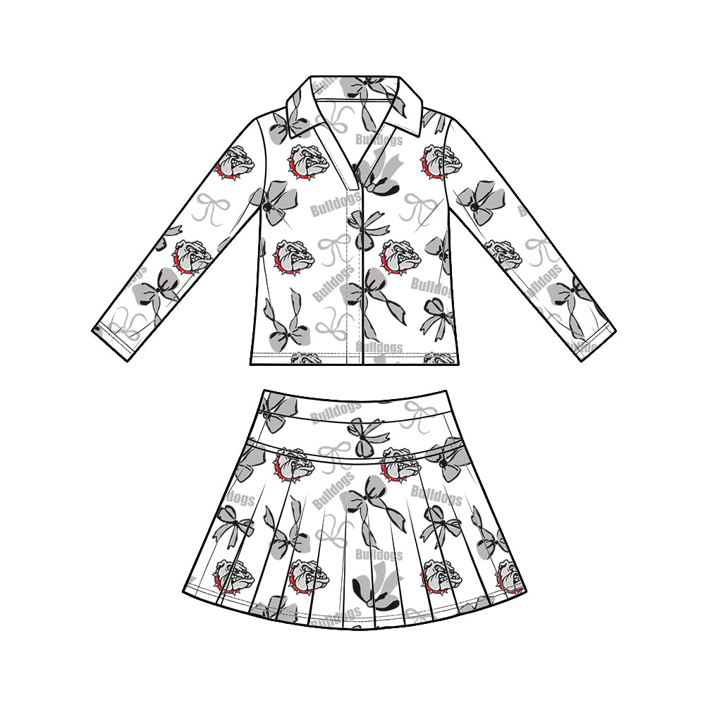 custom moq 5 mix size LHGNDN0109 Baby Kids Bow Print Top And Skort Set Top Shorts Set Pullover Top Team Outfit