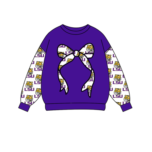 Custom moq 5 mix size milk silk summer team baby boys clothes purple bow long sleeve top-25.10.15