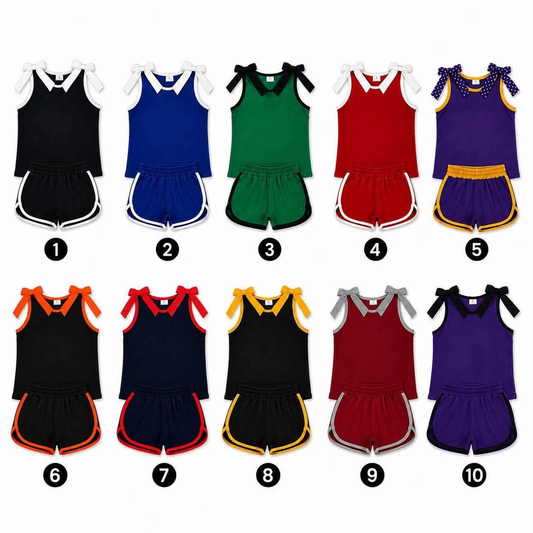 RTS NO MOQ Sibling cotton Baby Girls Bows Sleeveless Top Short Clothes Sets