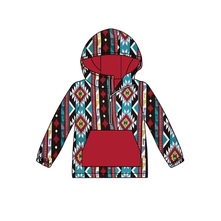 Custom moq 3 eta 6/8weeks moq 5 eta 4/5weeks geometric brick red Zipper Hat for Boys