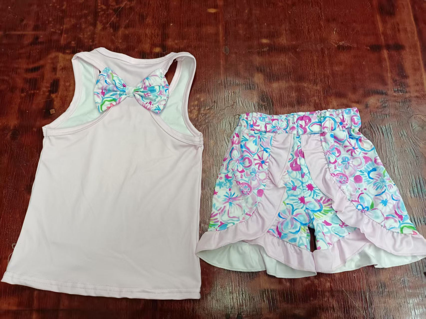 Custom moq 3 eta 6-7weeks baby girls clothes floral sleeveless shorts sets