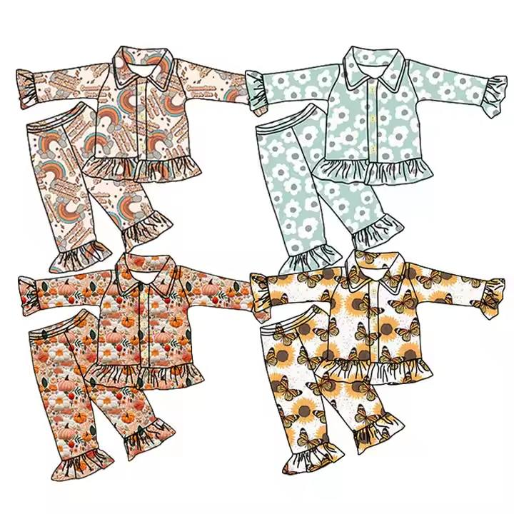 Custom moq 5 each style eta 6-7weeks baby girl clothes long sleeve pants sets 4-25.8.2