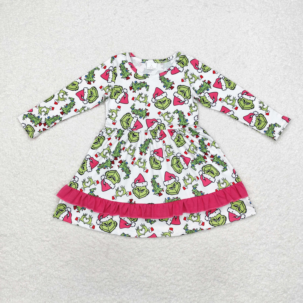 rts no moq GLD0651 Girls Christmas tree rose red white long-sleeved dress