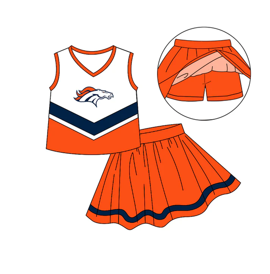Custom moq 5 each style eta 6-7weeks baby girl clothes team orange and white sleeveless skirts sets-25.8.6
