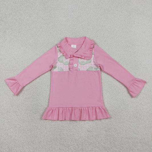 RTS NO MOQ（In Stock) GT1402 Golf Sightseeing Vehicle Pink Plaid Button-Down Long-Sleeve Top