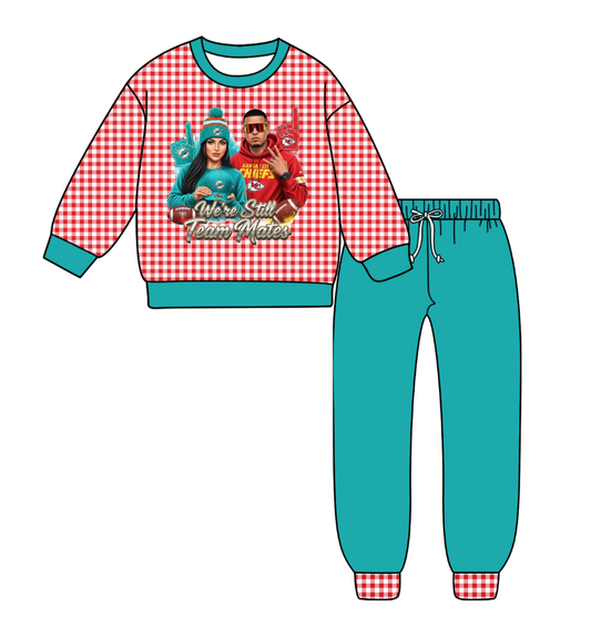 Custom moq 8 mix size milk silk summer teams baby girl clothes teal long sleeve pants sets-25.9.29