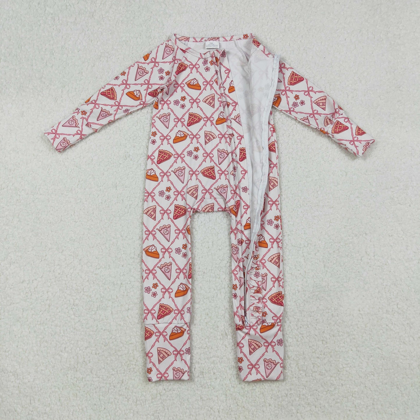 RTS NO MOQ（In Stock) LR2594 Cake Flower and Bow Lace Zipper Long-Sleeved Bodysuit