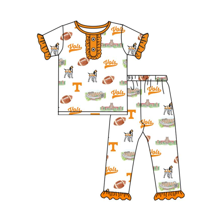 Custom moq 8 mix size milk silk summer team baby girls clothes orange short sleeve pants sets 3 and jumpsuit and adult pants-25.9.25