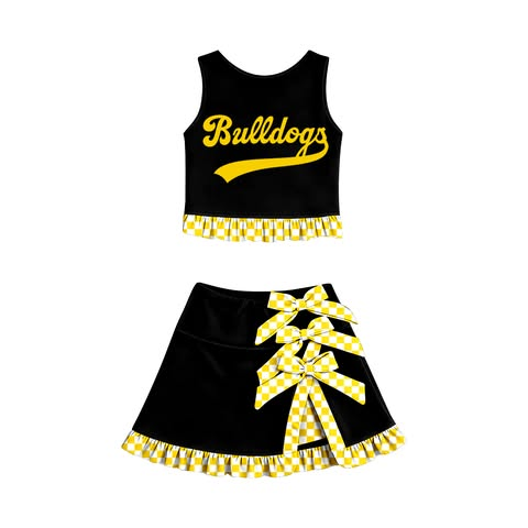 custom moq 5 mix size BM01 Baby Girls Checked Sleeveless Vest Top With Bows Scallop Trim Skirt Shorts Yoga Active Sets