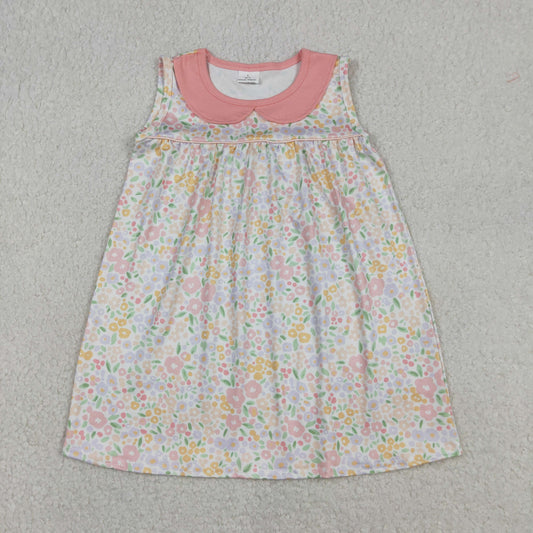 RTS NO MOQ（In Stock ) GSD3226 Floral print sleeveless dress with Peter Pan collar