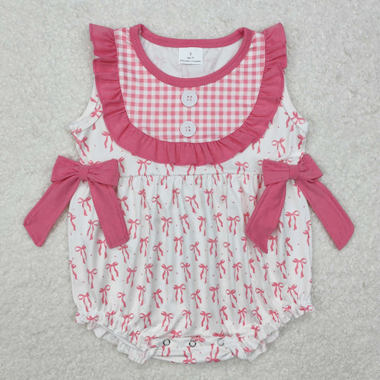RTS NO MOQ ETA 5/7days arrived SR2294 Bow pattern pink lace plaid vest jumpsuit