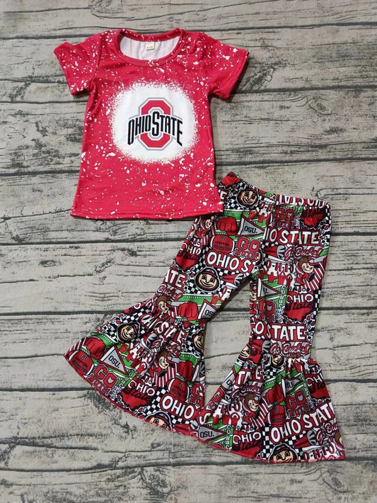 Custom summer teams baby girl clothes team brick red short sleeve pants sets-25.8.2