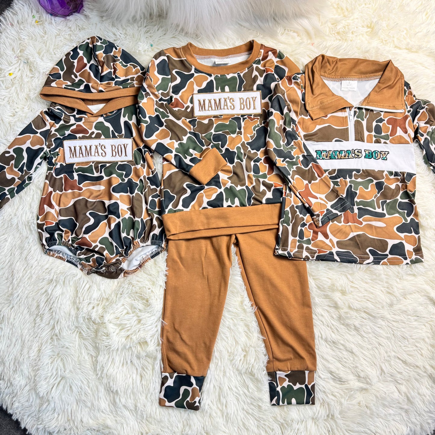 RTS NO MOQ Sibling Baby boy clothes embroidery mama long-sleeved trousers suit & rompers and top