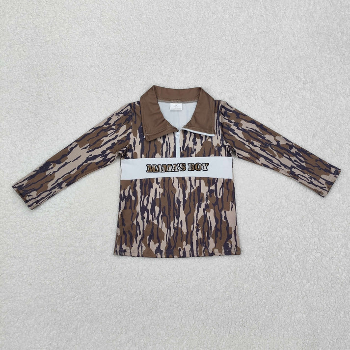 RTS NO MOQ Sibling baby boy clothes embroidery camouflage duck zipper long-sleeved tops