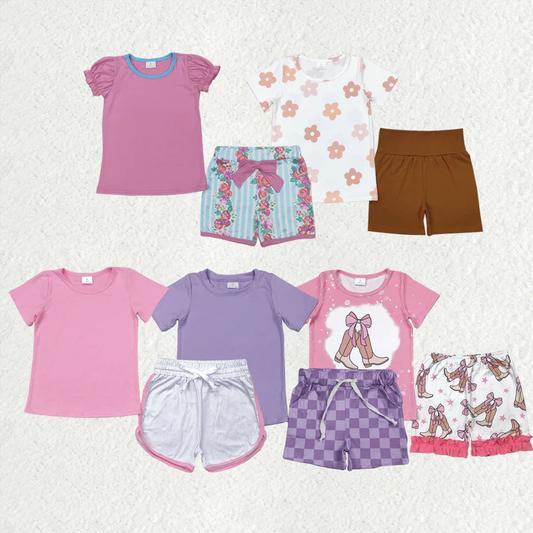 RTS NO MOQ baby girls Clothes short sleeve shorts Sets