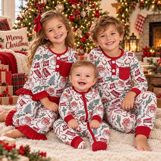 RTS NO MOQ Sibling milk silk Baby girls modal Christmas long-sleeved trousers suit & romper