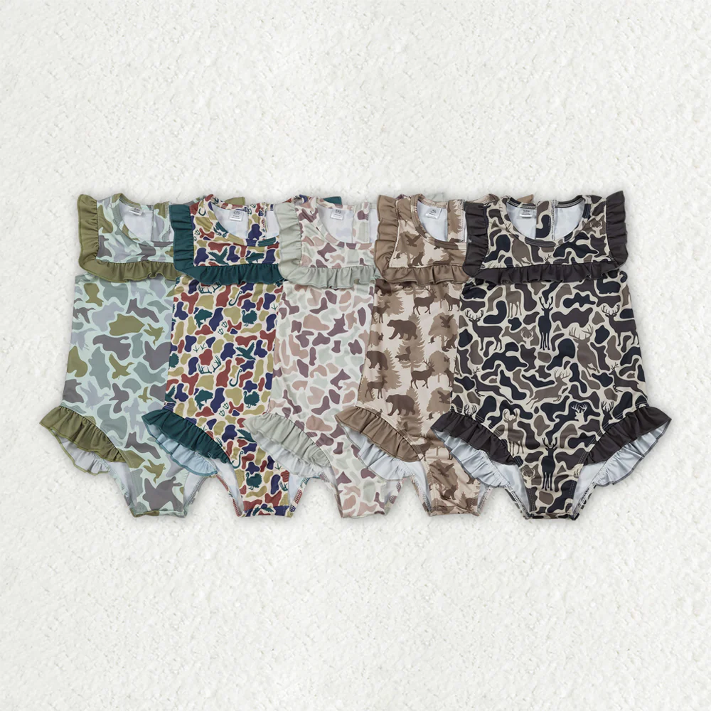 RTS NO MOQ baby girl clothes Camouflage sleeveless Swimsuits