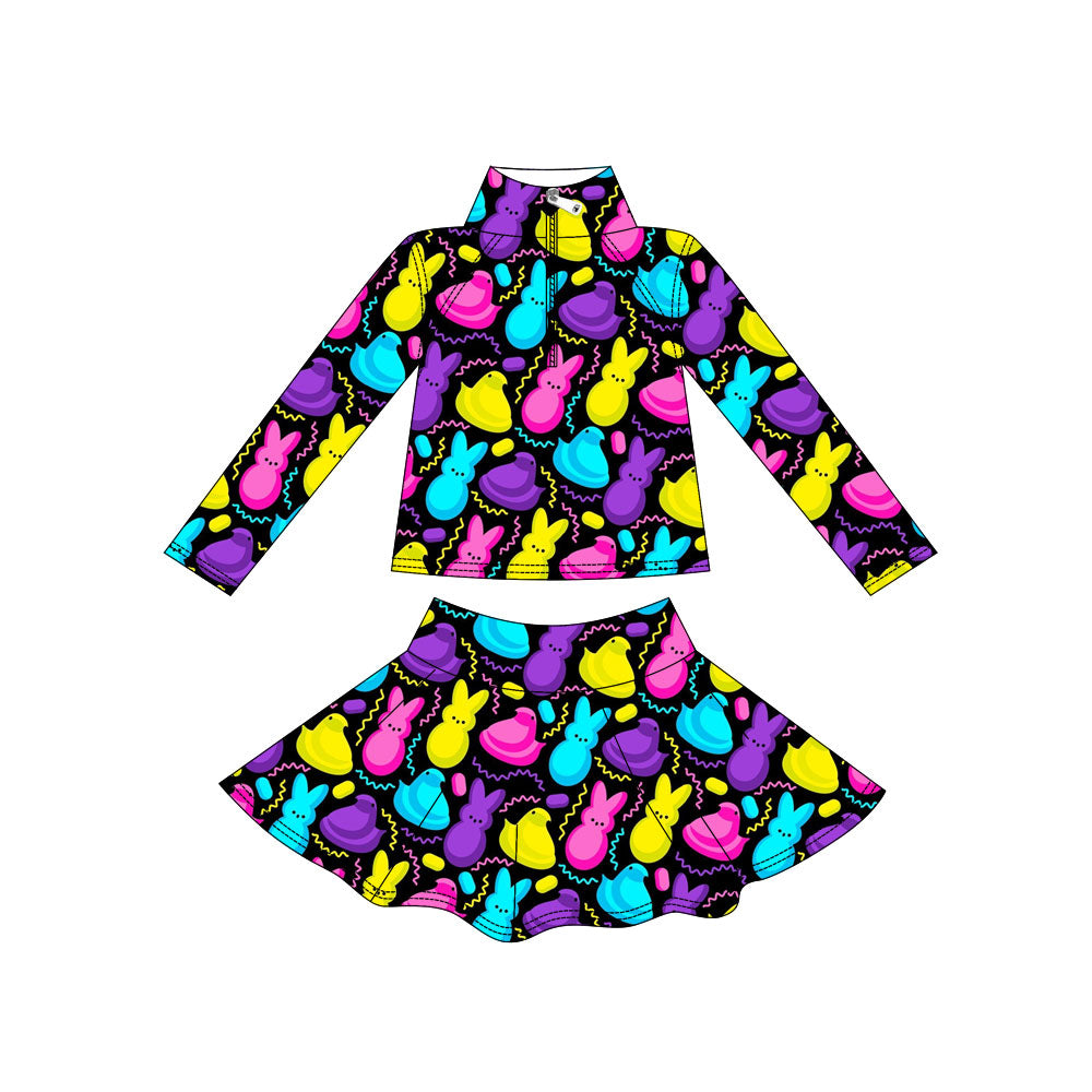 Custom moq 5 mix size milk silk summer baby girls clothes bunny long sleeve skirts sets-25.11.7