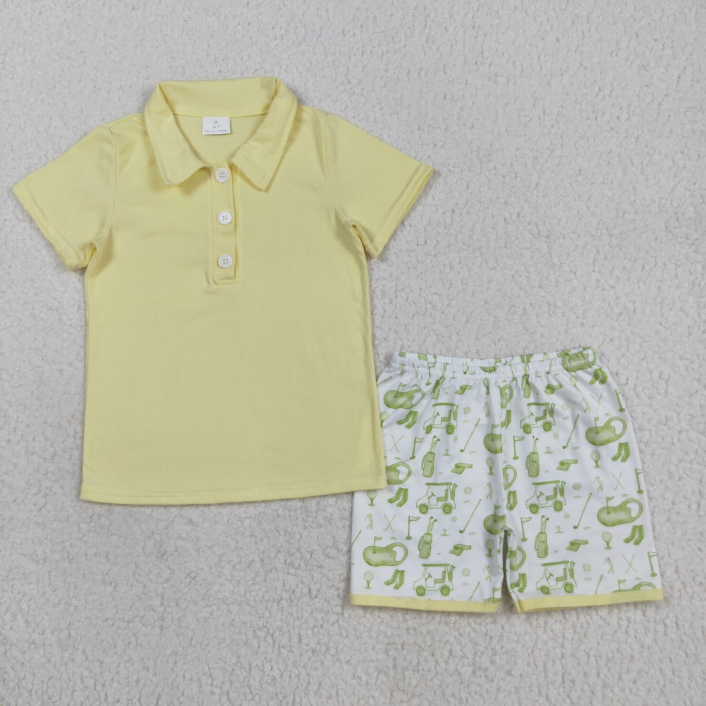 RTS NO MOQ（In Stock) BSSO1546 Solid yellow button-down short-sleeved golf shorts set