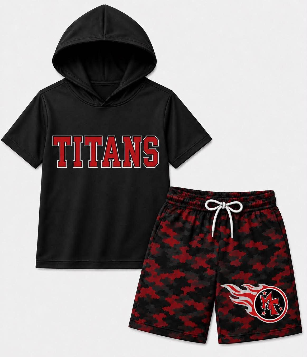 custom moq 5 mix size BAMA04 Baby Kids Short Sleeve Hooded Tee Camo Shorts Summer Outfit