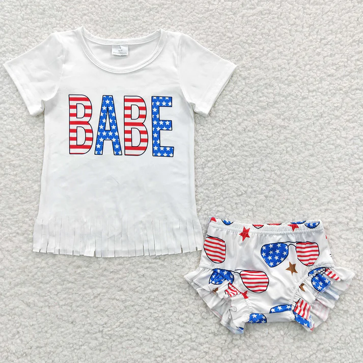 RTS no moq baby girls 4th of july Short Sleeve briefs sets