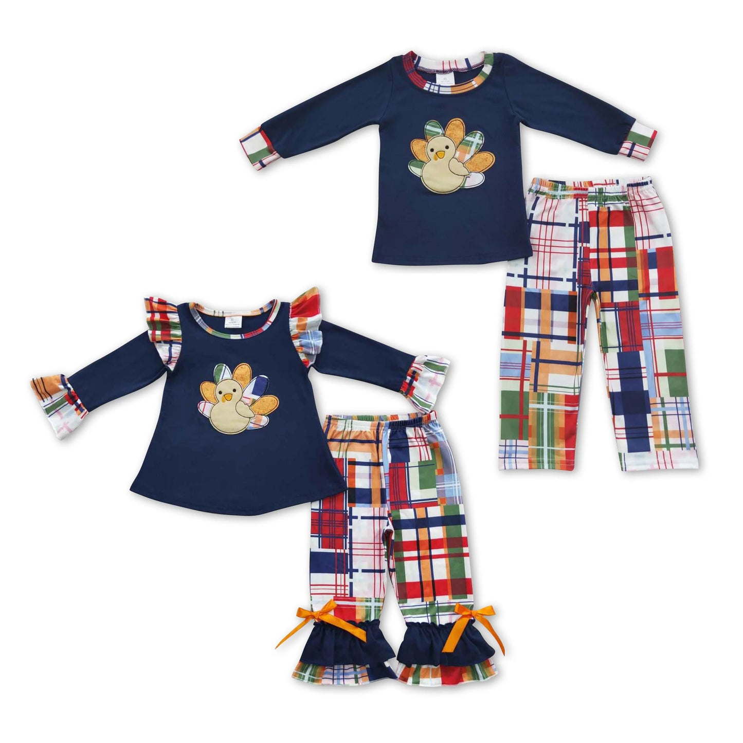 RTS NO MOQ GLP0472 BLP0191 Dark blue long-sleeved suit with embroidered turkey pattern