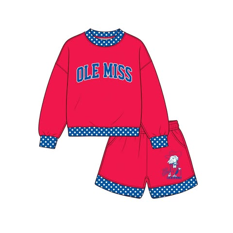 custom moq 5 mix size KEMN01 Baby Kids Letter Print Long Sleeve Crewneck Sweatshirt And Pocket Short Team Set