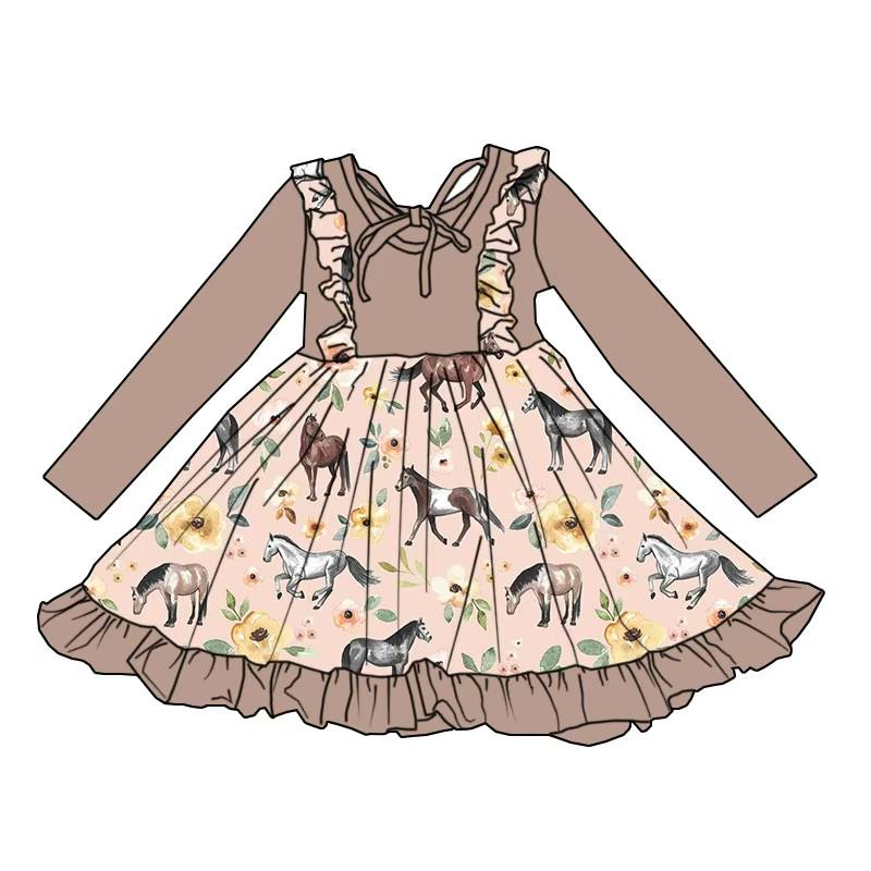 Custom moq 5 each style eta 6-7weeks milk silk baby girls summer long sleeves dresses 8-25.7.26
