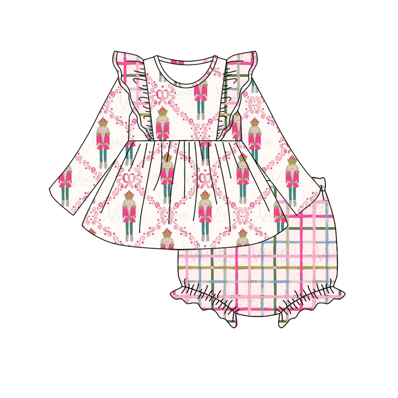 Deadline September 28 custom no moq eta 6-8weeks Pink S Diamond Puppet Guard Long Sleeve Top-Colored Plaid Shorts Set