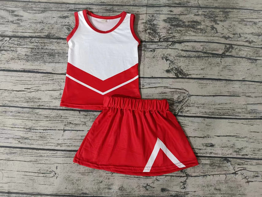 Custom moq 5 each style eta 6-7weeks baby girl clothes team red sleeveless skirts sets-25.8.6