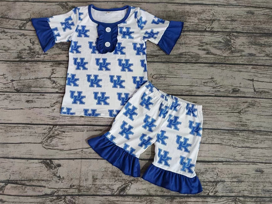 Custom summer teams baby girl clothes team blue short sleeve shorts sets-25.8.5