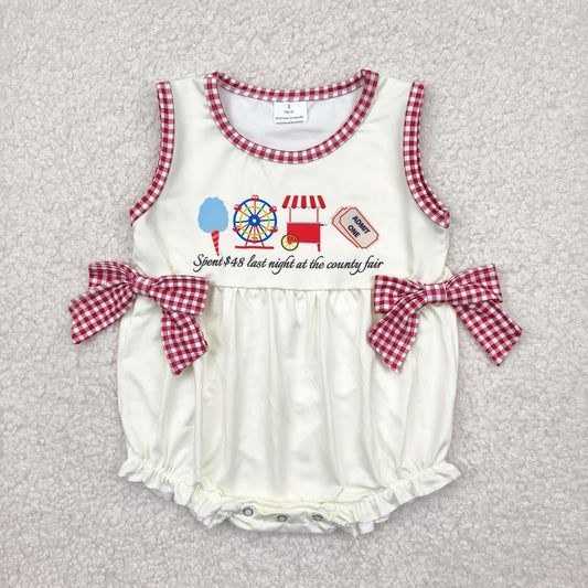 RTS NO MOQ SR3037 Ferris wheel lettering red plaid bow beige vest jumpsuit